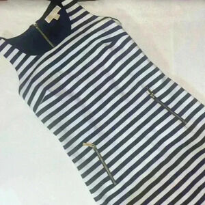 Michael Kors navy blue & white striped sleeveless fitted dresd